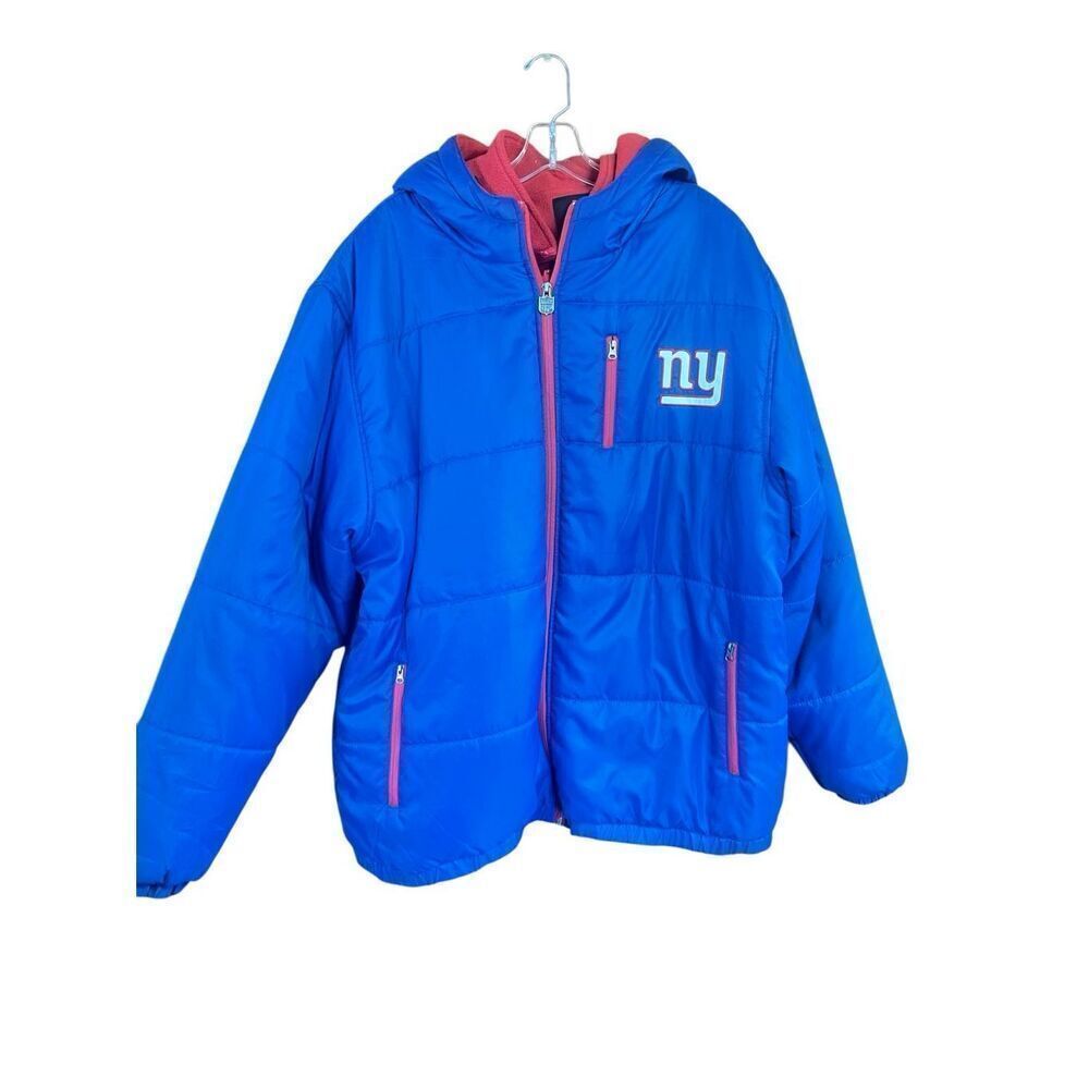 Pro line Men’s 2 in 1 Vintage New York Giants blue puffer jacket with red Fleec